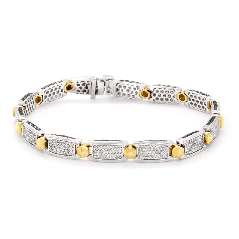 Customized Bracelets for Family Gifts-MEN'S TWO-TONE GOLD BRACELET WITH 658 DIAMONDS, 2 1/5 CT TW