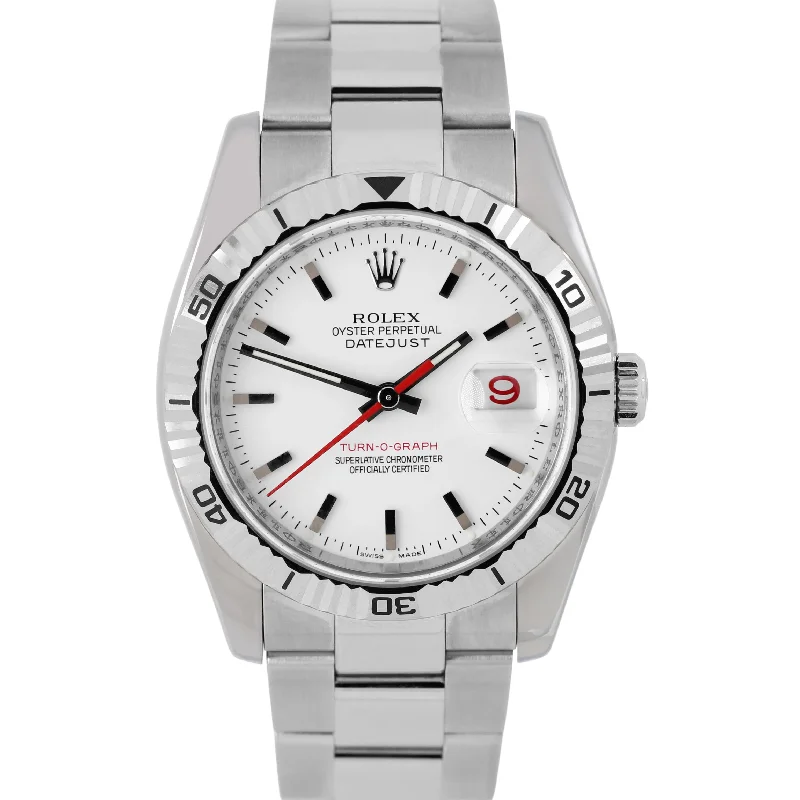 Elegant Watches for Men with Gold Accents-Rolex DateJust Turn-O-Graph Thunderbird Steel White Red 36mm Fluted 116264 Watch