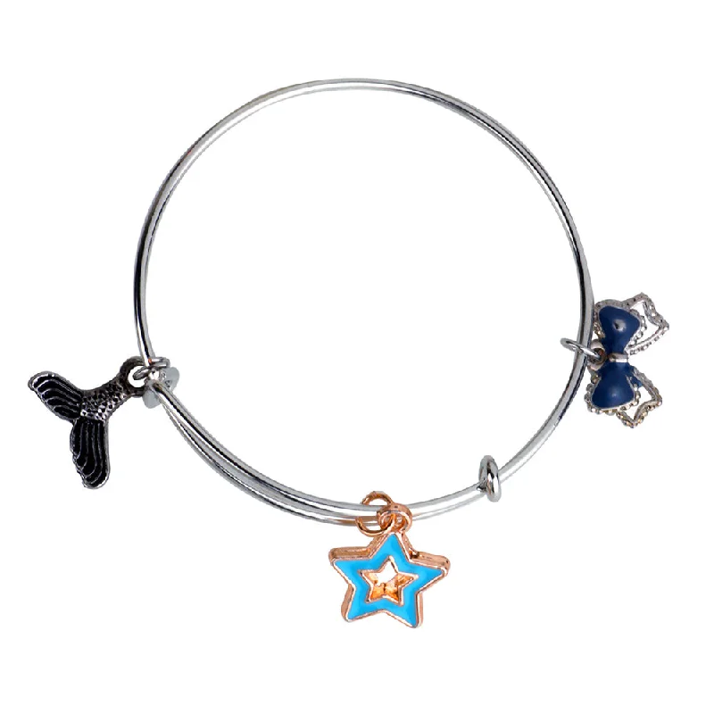 Elegant Rose Gold Bangles for Special Events-Mahi Rhodium Plated Star & Boo Shaped Enamel Work Charms Kids Bracelets for Girls (BRK1100931M)