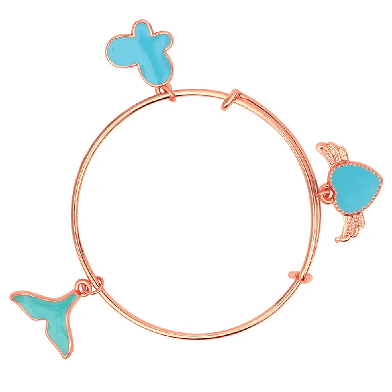 Simple Bangle Bracelets for Women-Mahi Butterfly & Heartwings Shaped Rose Gold Plated Enamel Work Charms Kids Bracelets for Girls (BRK1100825Z)