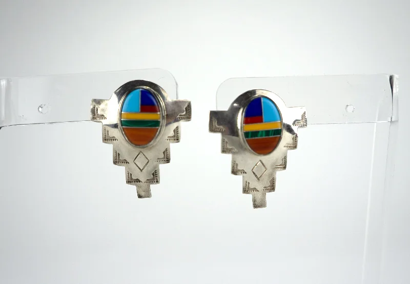 Custom Hoop Earrings for Women-Zuni Cabochon Shield Earrings