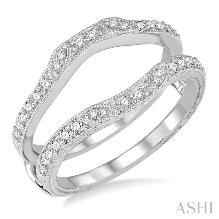 Wedding Band with Gemstones-1/3 Ctw Round Diamond Insert Ring in 14K White Gold