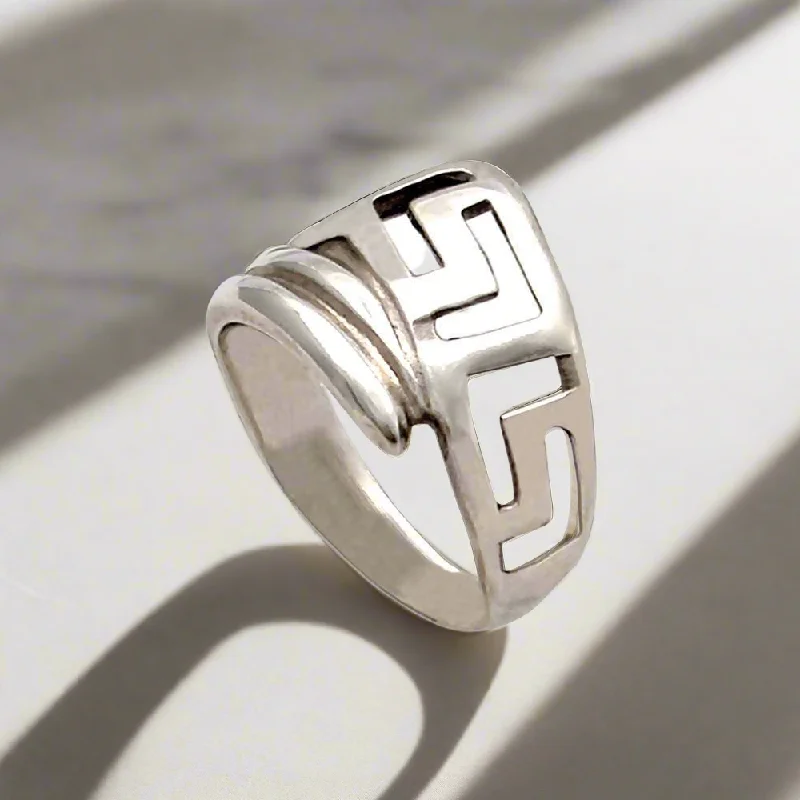 Custom Engagement Ring for Bold Women-Greek Key Meander Ring in Sterling silver (DT-64)