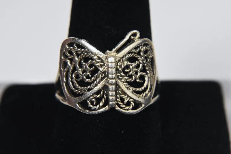 Beautiful Gemstone Engagement Ring-Sterling Silver Filigree Butterfly Ring (DAMAGED) - Size 11