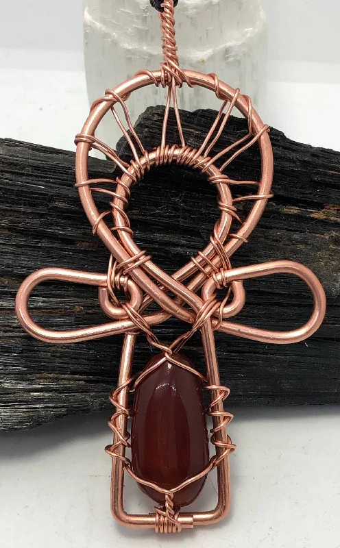 Necklaces with Initials-Carnelian Copper Ankh Pendant Necklace