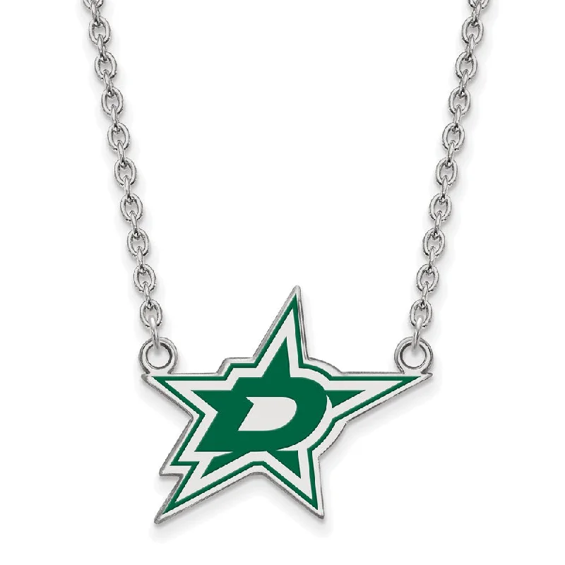 Gold Necklace with Charm for Fashion-Sterling Silver NHL Dallas Stars Large Enamel Necklace, 18 Inch