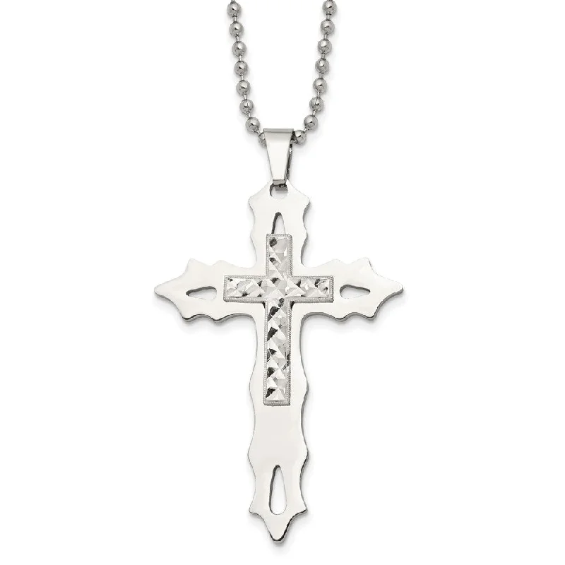 Large Statement Necklace for Occasions-Stainless Steel & Sterling Silver Inlay Large Cross Necklace, 20 Inch