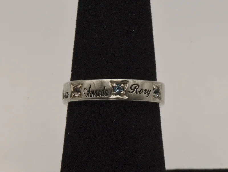 Classic Diamond Ring for Engagement-Vintage Sterling Silver and Rhinestone Names Ring - Size 6