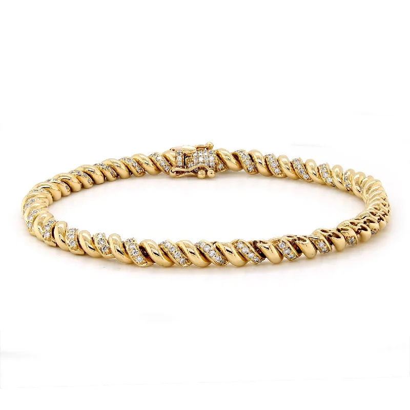 Chunky Beaded Bracelet for Bold Look-YELLOW GOLD FANCY LINK BRACELET WITH ROWS OF DIAMONDS, 1.44 CT TW