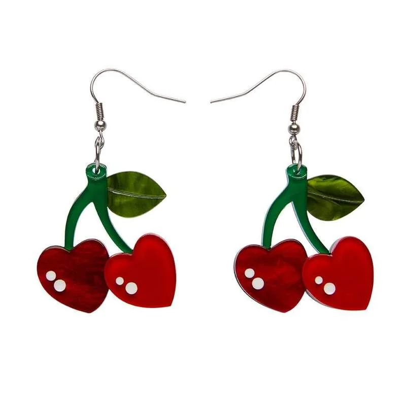 Small Hoop Earrings for Daily Wear-Erstwilder - Cherry Kiss Drop Earrings - Cute & Spooky by Mimsy (2021)