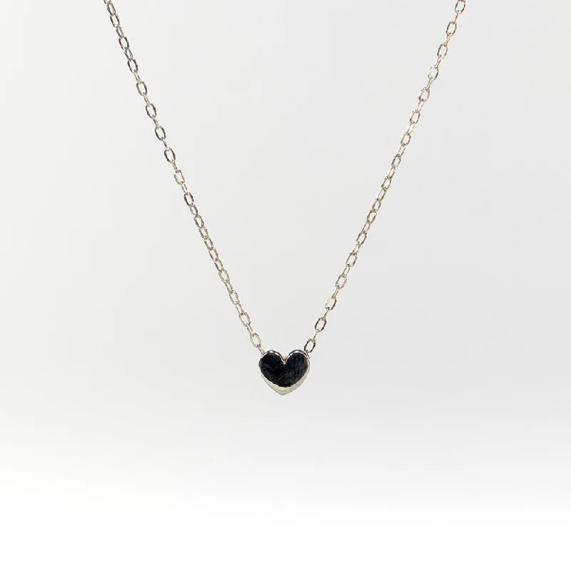 Luxury Gold Necklace for Weddings-Silver Small Heart Puff Necklace