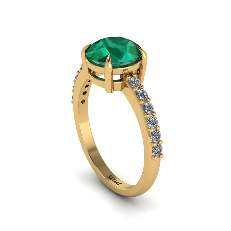 Gold Wedding Band with Diamonds-Traditional Emerald Engagement Ring - Elaine No. 4