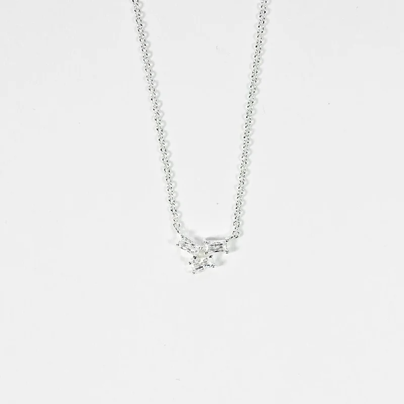 Diamond Pendant Necklace-Silver Crystal Baguette Necklace