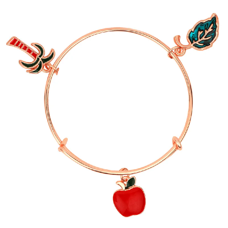 Simple Rose Gold Bangles for Casual Looks-Mahi Leaf, Coconut Tree & Apple Shaped Rose Gold Plated Charm Bracelets for Kids (BRK1100832Z)