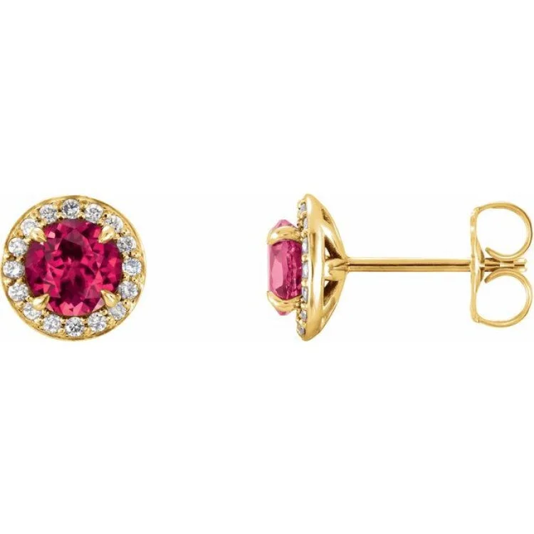 Customizable Gold Earrings-14K Yellow 3.5 mm Lab-Grown Ruby & 1/8 CTW Natural Diamond Earrings