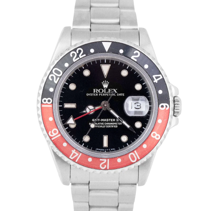 Designer Watches for Women with Chic Style-PAPERS Rolex GMT-Master II COKE Oyster Stainless Black Red Watch Date 16710 BOX