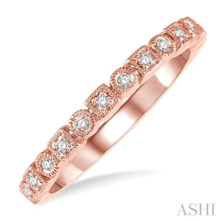 Elegant Diamond Wedding Ring-1/10 Ctw Square & Circular Mount Round Cut Diamond Stackable Band in 14K Rose Gold