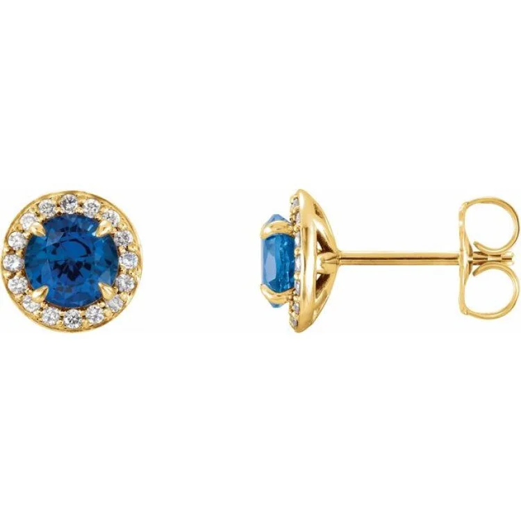 Chic Earrings for Evening Look-14K Yellow 5 mm Lab-Grown Blue Sapphire & 1/8 CTW Natural Diamond Earrings