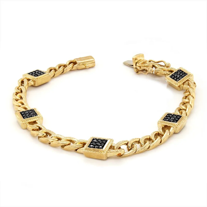 Trendy Bracelet for Daily Fashion-YELLOW GOLD BRACELET WITH BLACK DIAMOND CLUSTERS, .50 CT TW