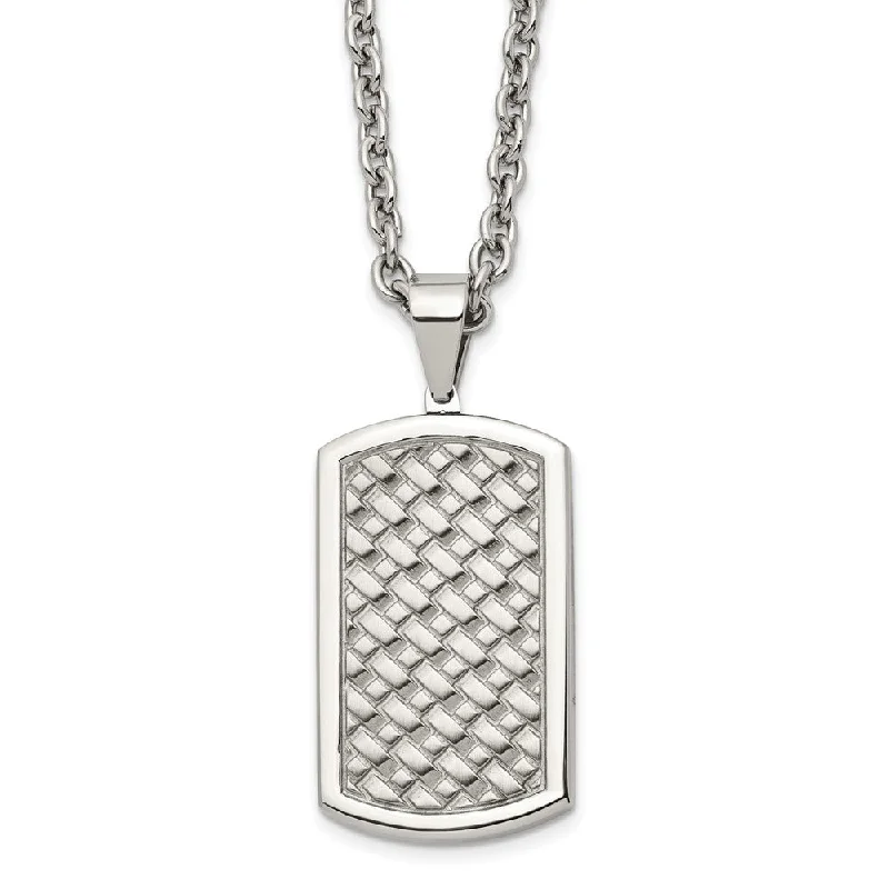 Bold Chunky Necklace for Bold Fashion-Men's Stainless Steel Polished Weave Pattern Dog Tag Necklace, 24 Inch