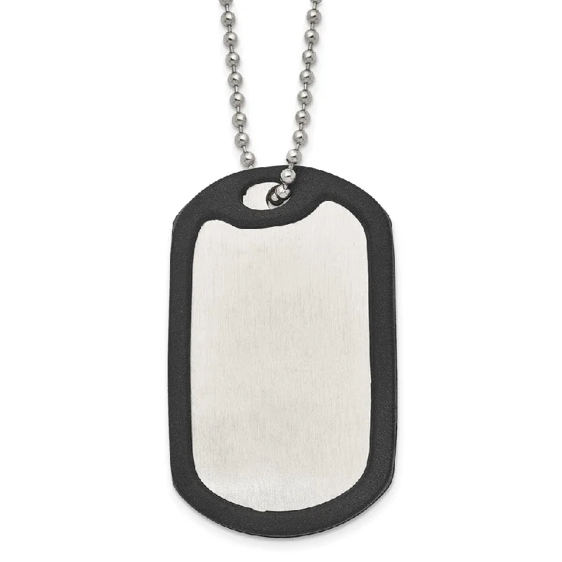 Sterling Silver Necklace for Formal Wear-Stainless Steel Removeable Black Rubber Edge Dog Tag Necklace, 24 Inch