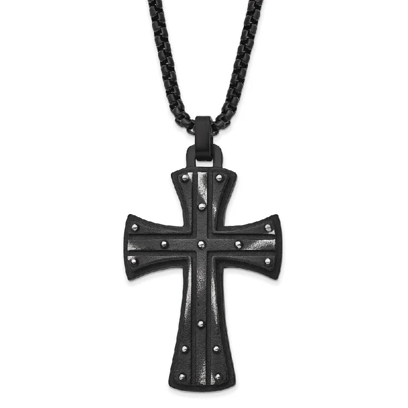 Personalized Gold Necklace for Family-Men's Black Plated Stainless Steel Large Maltese Cross Necklace, 24 In