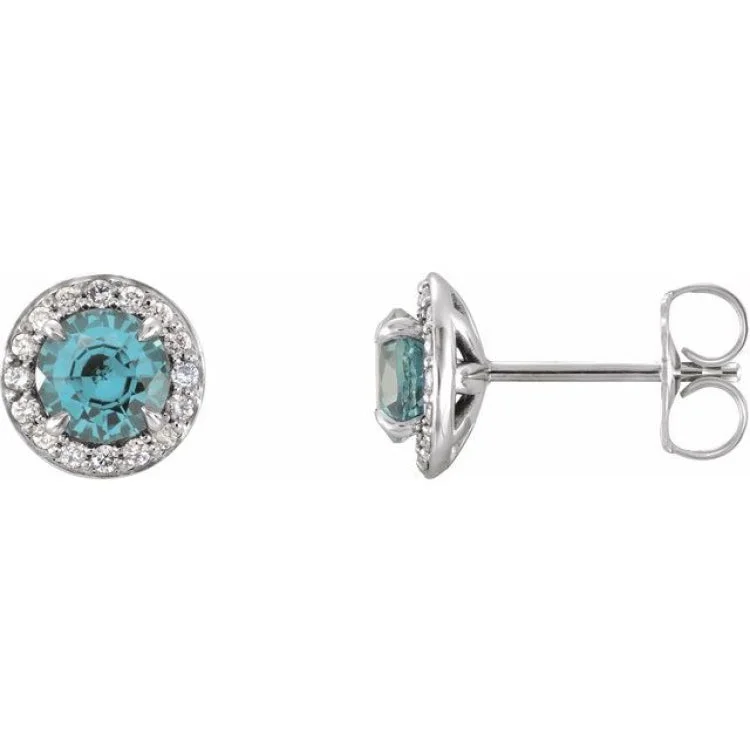 Silver Earrings for Women with Sensitive Skin-14K White 3.5 mm Natural Aquamarine & 1/8 CTW Natural Diamond Earrings