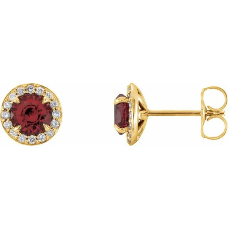 Drop Earrings for Formal Occasions-14K Yellow 3.5 mm Natural Mozambique Garnet & 1/8 CTW Natural Diamond Earrings