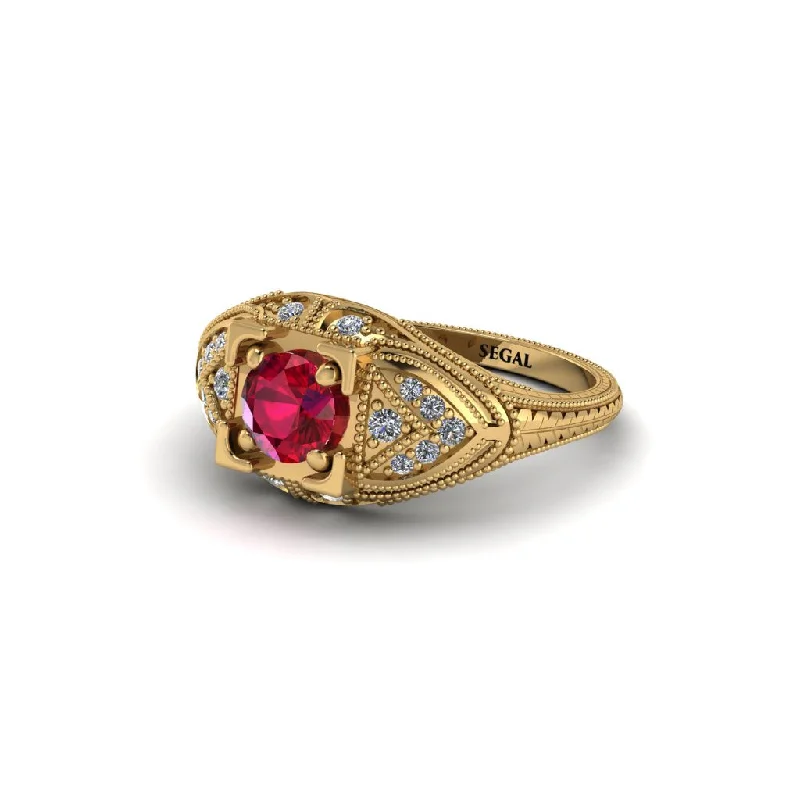 Luxury Sapphire Ring for Anniversary-Round Ruby Filigree Art Deco Vintage Engagement Ring - Bree No. 10