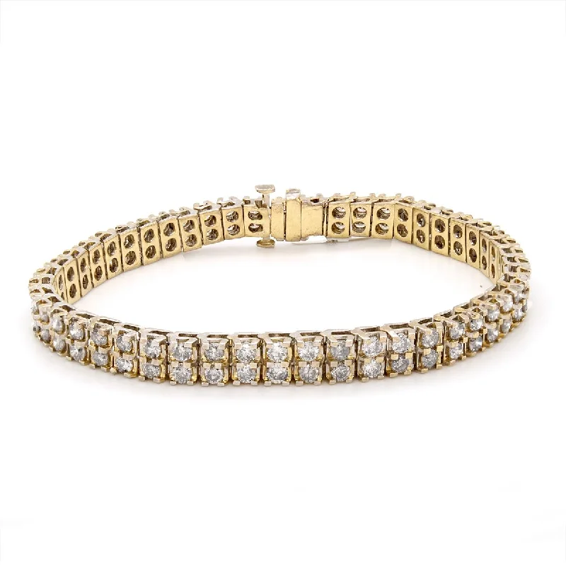 Stackable Gold Bracelets for Trendy Look-TWO-TONE GOLD TENNIS BRACELET WITH CHAMPAGNE DIAMONDS, 6 1/2 CT TW