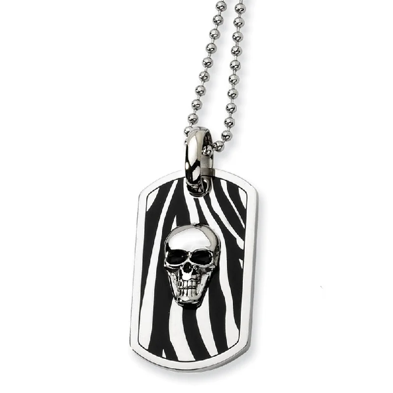 Personalized Jewelry Necklace-Men's Stainless Steel Enameled Skull Dog Tag Necklace