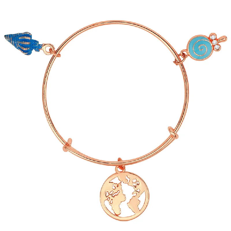 Customizable Bangles for Bridesmaids-Mahi Rose Gold Plated 3 Wonderful and Colorful Meenakari Work Charms Kids Bracelets (BRK1100855Z)