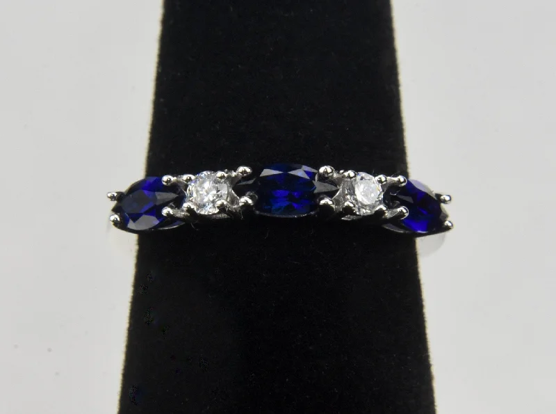 Black Diamond Ring for Men-Vintage Sapphire and Cubic Zirconia Sterling Silver Band - Size 5