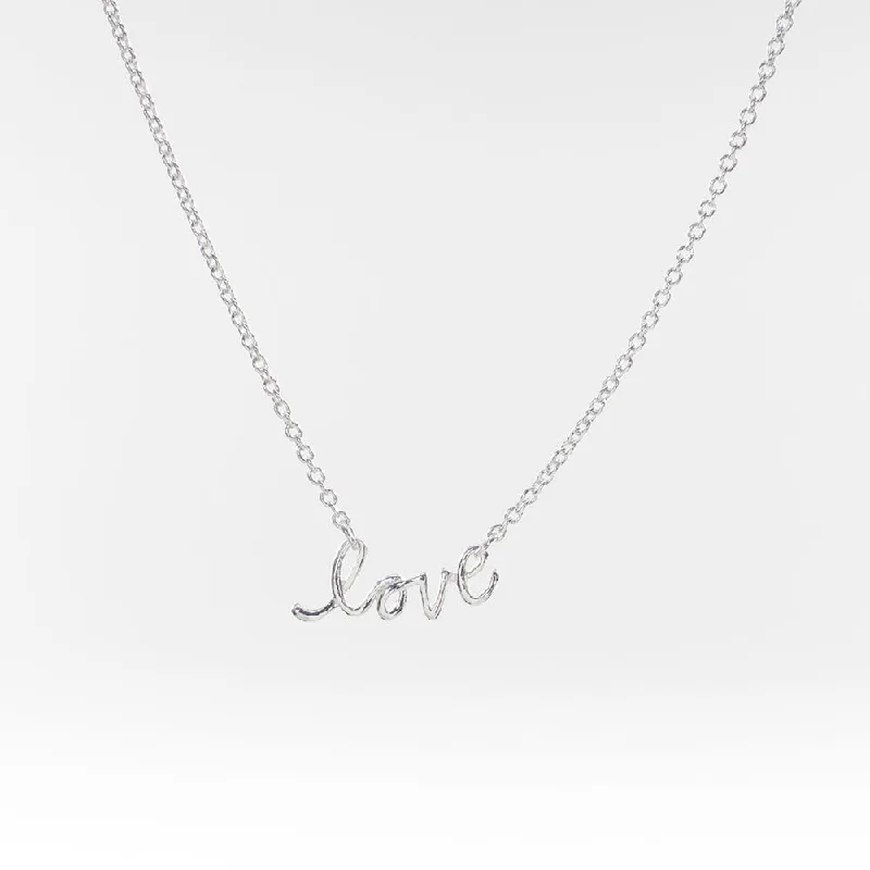 Minimalist Gold Necklace-Silver Love Script Necklace