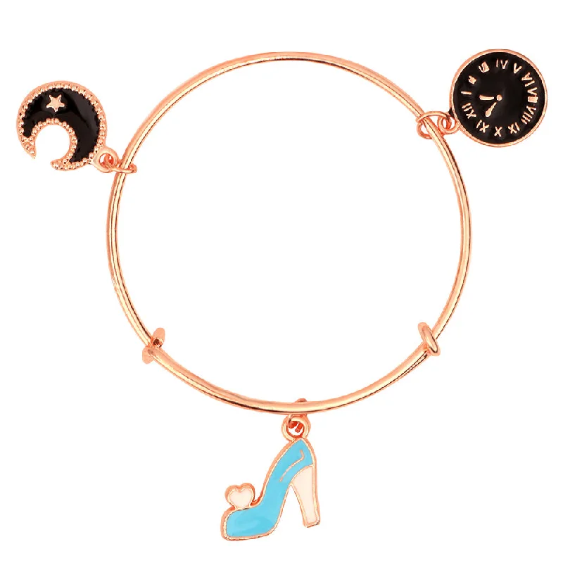 Gold Bangles for Everyday Wear-Mahi Moon Sandal & Watch Shaped Rose Gold Plated Charm Bracelet for Girls(BRK1100836Z)