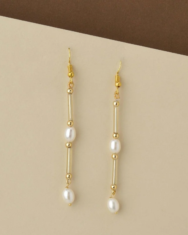 Chic Gold Earrings for Women-Simple Pearl Hanging Earring