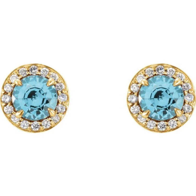 Gorgeous Earrings for Party Nights-14K Yellow 4 mm Natural Blue Zircon & 1/10 CTW Natural Diamond Earrings