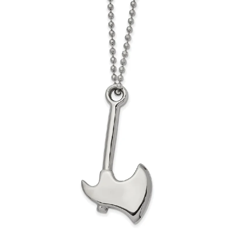 Custom Necklace for Special Celebrations-Men's Stainless Steel Large 3D Hatchet Necklace, 22 Inch