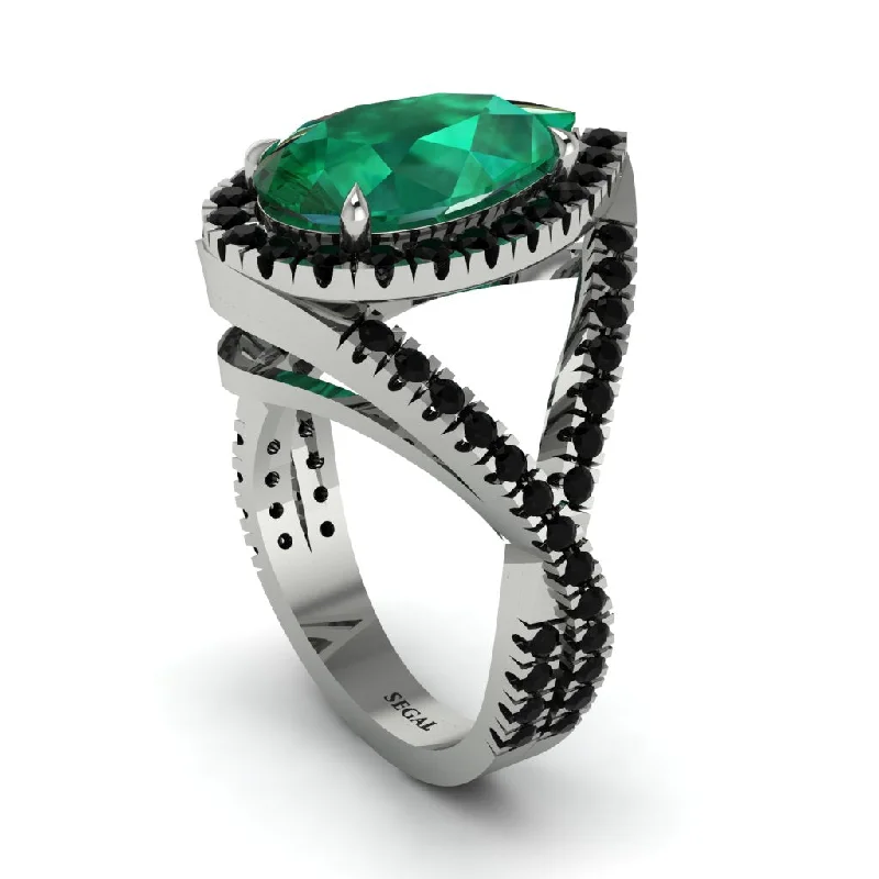 Solitaire Diamond Ring-Infinity Style Shank Halo Pear Emerald Engagement Ring - Janelle No. 36