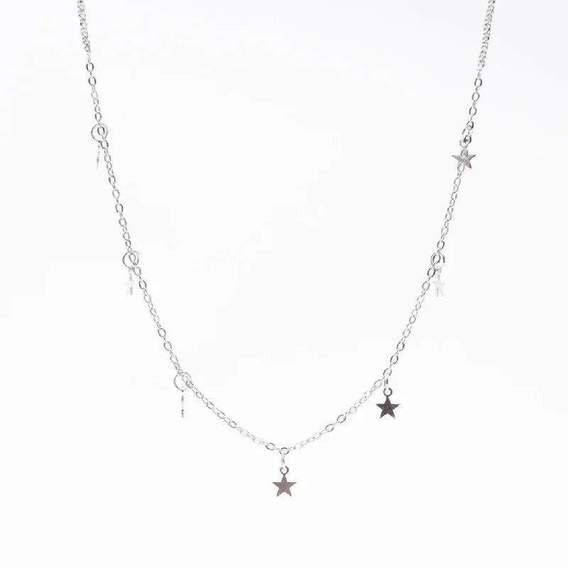 Long Silver Necklace for Women-Silver Star Chain