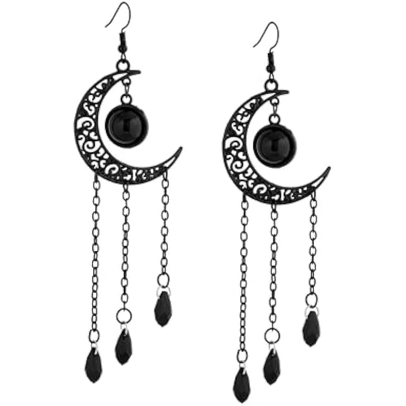 Minimalist Earrings for Every Day-Women's Gothic Black Moon Drop Dangle Earrings