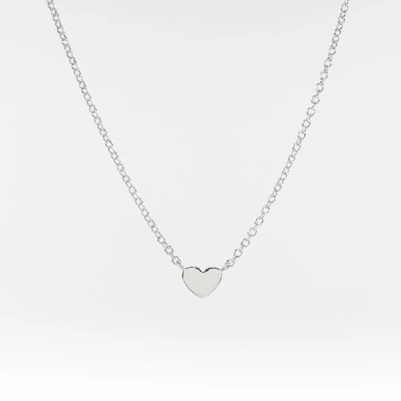 Silver Necklace with Colored Stones-Silver Flat Small Heart Necklace