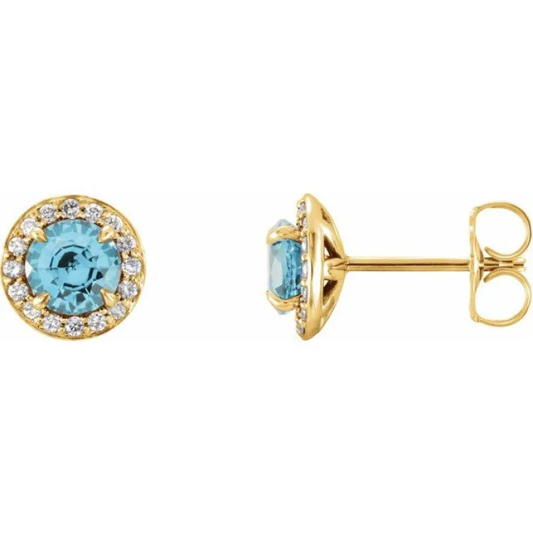 Luxury Stud Earrings for Women-14K Yellow 5 mm Natural Blue Zircon & 1/8 CTW Natural Diamond Earrings