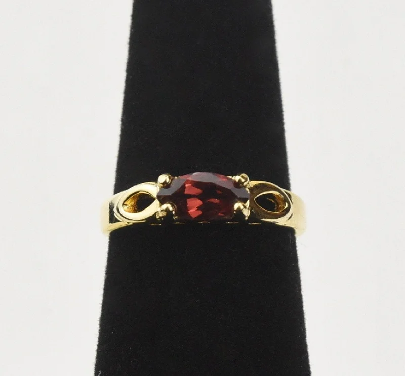 Stylish Wedding Band for Women-Gold Tone Sterling Silver Ring with Marquise Cut Red Stone - Size 5