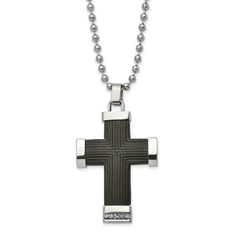 Rainbow Necklace for Festivals-Two Tone Stainless Steel & Crystal Reversible Cross Necklace, 22 Inch