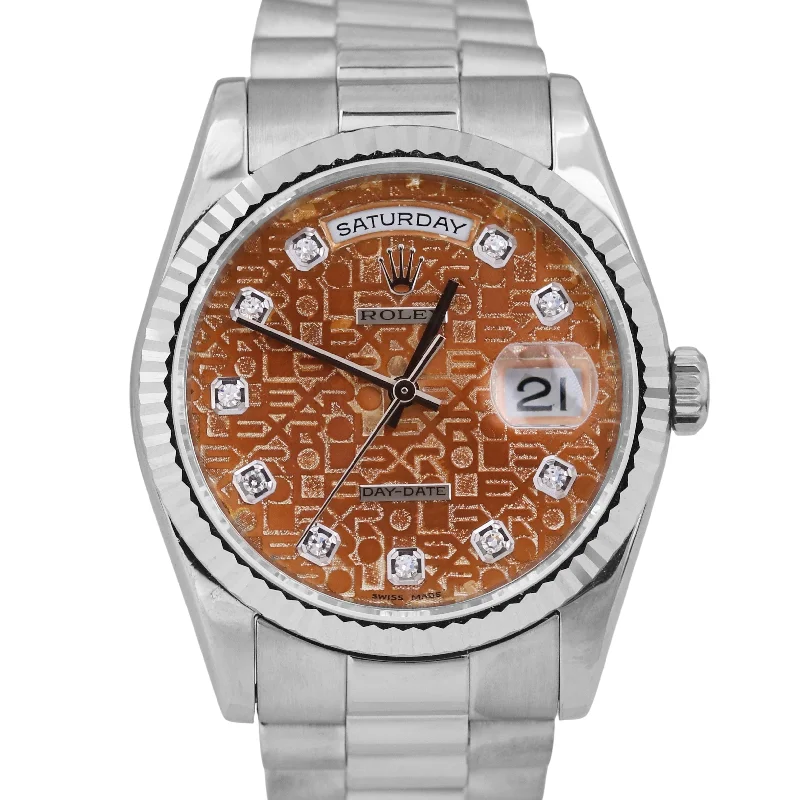 Luxury Watches for Corporate Gifting-PAPERS Rolex Day-Date President 36mm COPPER JUBILEE DIAMOND 18K Gold 118239 BOX