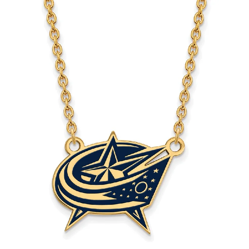 Trendy Gemstone Necklace-SS 14k Yellow Gold Plated NHL Blue Jackets LG Enamel Necklace, 18 In