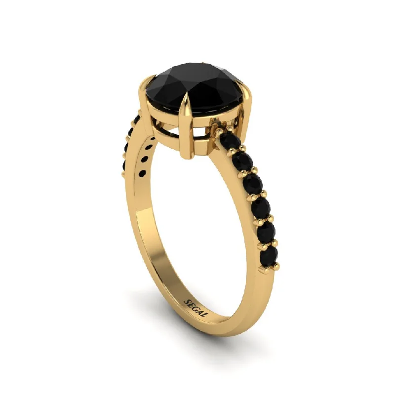 Elegant Rose Gold Ring-Traditional Black Diamond Engagement Ring - Elaine No. 37