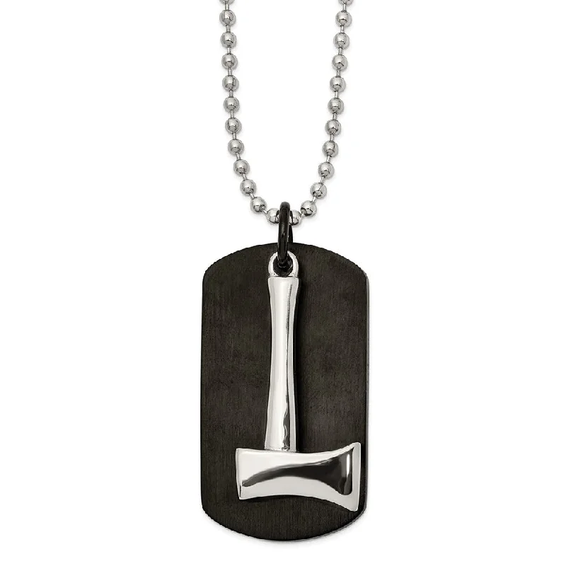 Gold Necklace with Initial Pendant-Men's Stainless Steel & Black Plated Axe & Dog Tag Necklace, 24 Inch