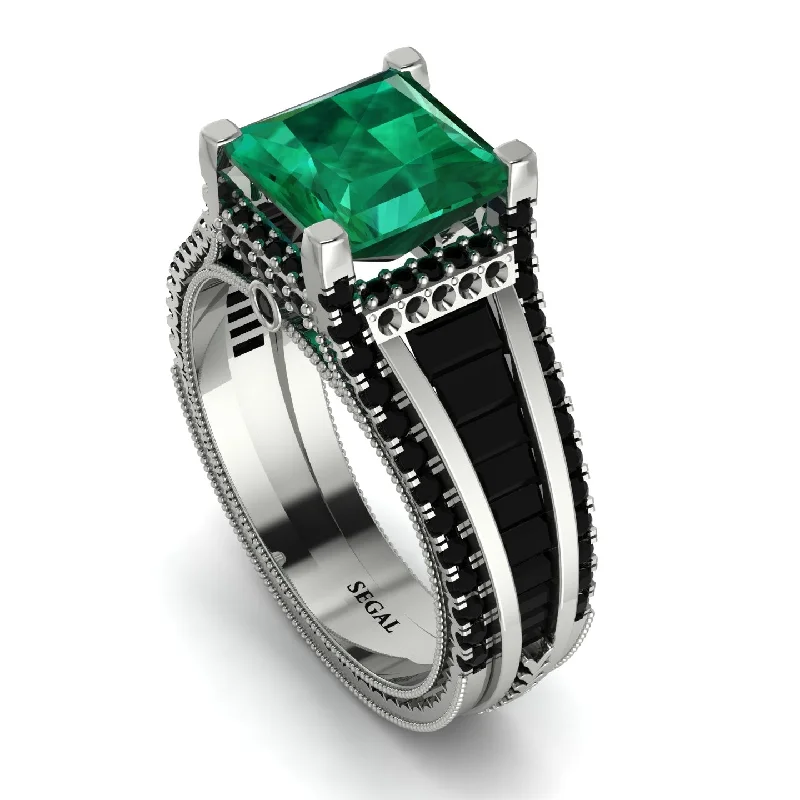 Wedding Ring with Custom Engraving-Princess Geometric Emerald Engagement Ring - Marilyn No. 36